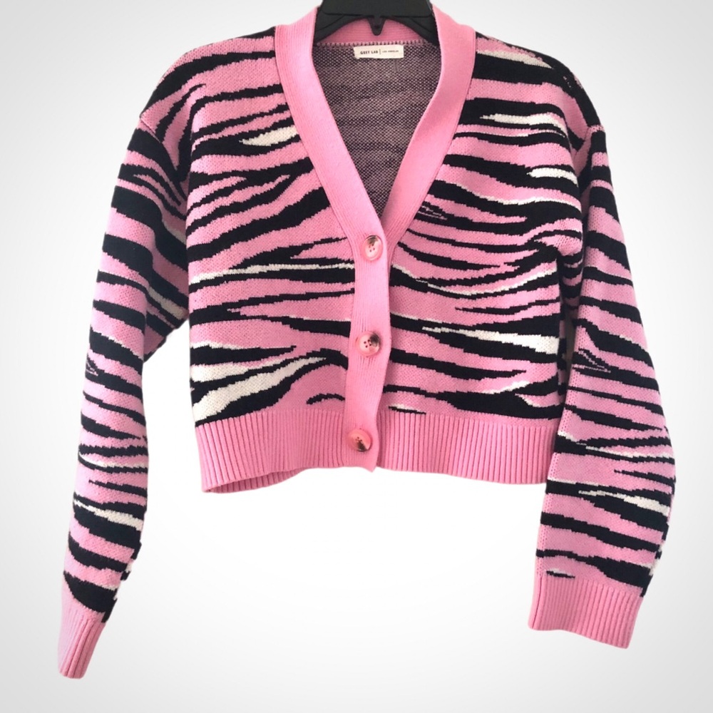 Pink Black Tiger Striped Cardigan by Grey Lab